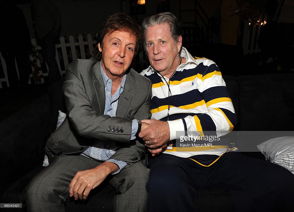Paul McCartney and Brian Wilson backstage at the Coachella Music and Arts Festival at the Empire Polo Field on April 17, 2009 in Palm Desert, California.