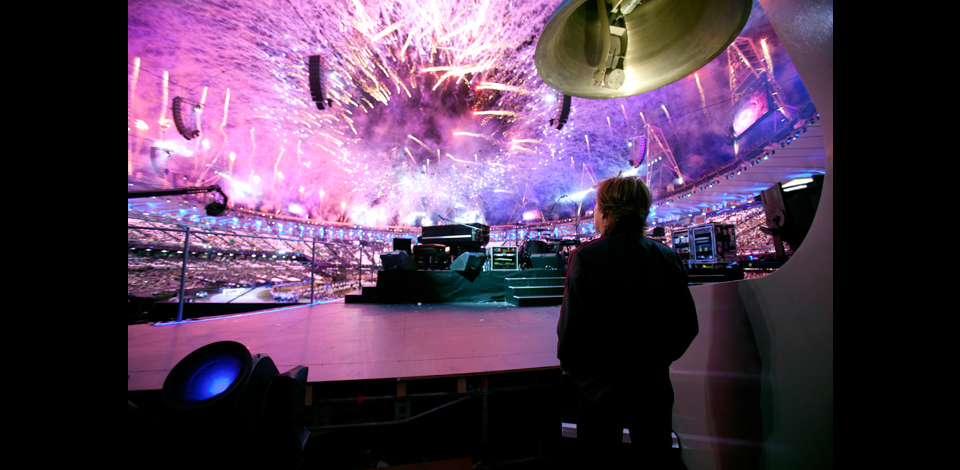 Paul on stage at the Olympic Opening Ceremony rehearsals, London, 27-Jul-12