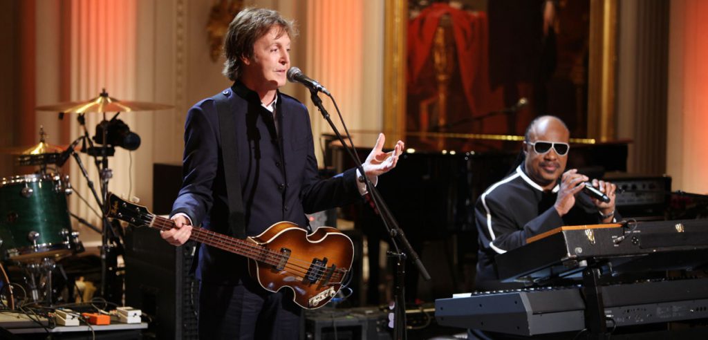 Paul and Stevie Wonder perform 'Ebony And Ivory' at the Gershwin Prize Concert, The White House, Washington DC, 2010