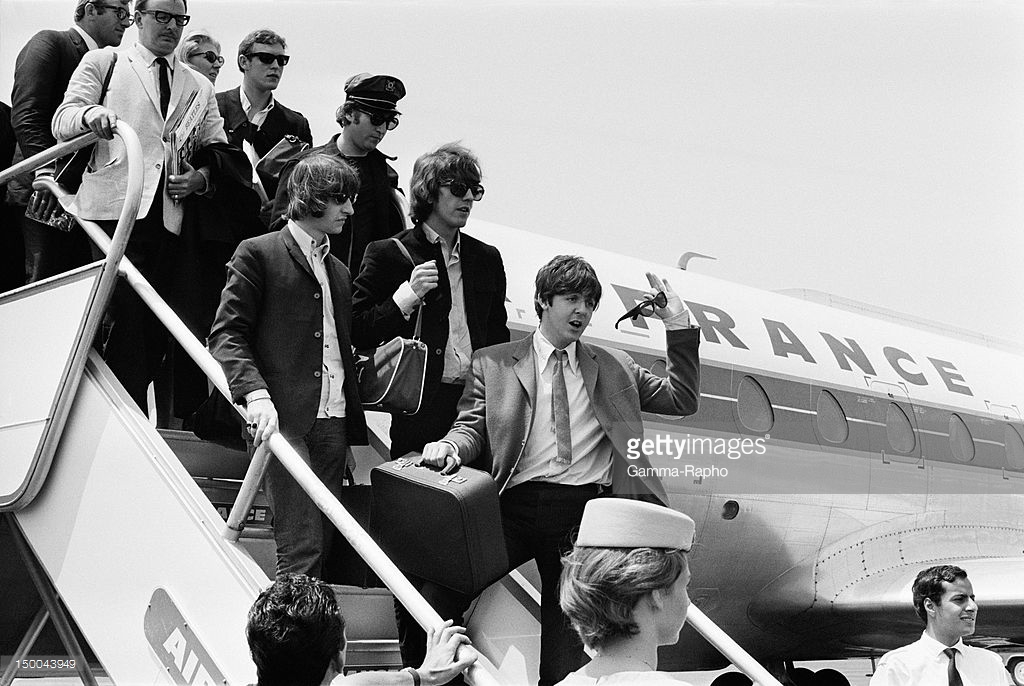Tbe Beatles arrive at Nice Airport on June 30, 1965 in Nice, France. Credits: Reporters Associés