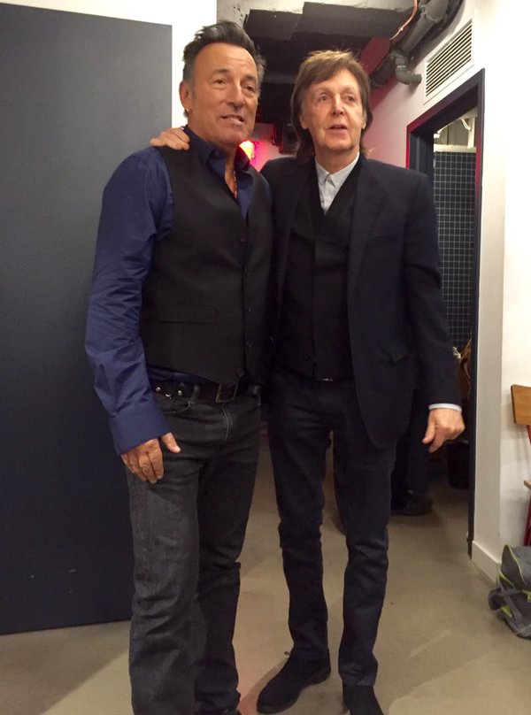 From Twitter: Backstage pre-show with @PaulMcCartney #SpringsteenSNL 