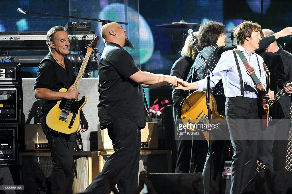 Bruce Springsteen and Paul McCartney perform onstage at the 54th Annual GRAMMY Awards held at Staples Center on February 12, 2012 in Los Angeles, California.