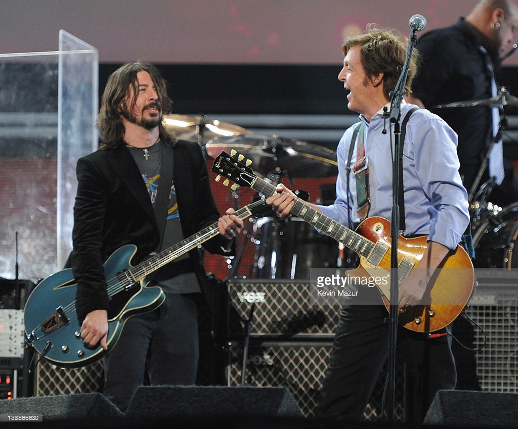 Sir Paul McCartney and Dave Grohl perform onstage at The 54th Annual GRAMMY Awards at Staples Center on February 12, 2012 in Los Angeles, California.