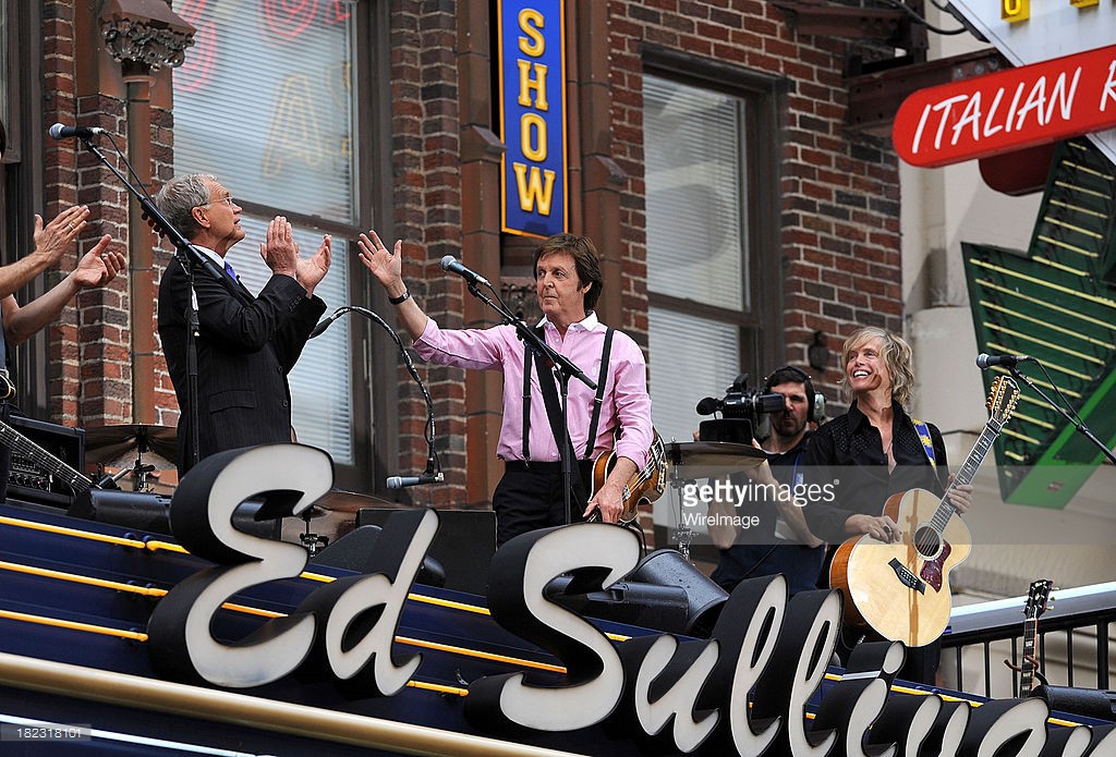 David Letterman and Paul McCartney outside Late Show With David Letterman at the Ed Sullivan Theater on July 15, 2009 in New York City.
