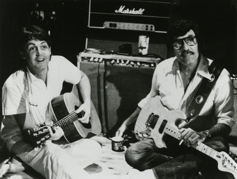 Paul McCartney and Carl Perkins at AIR Studios, Montserrat, 1981