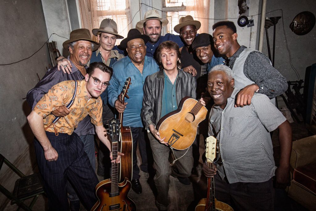 From left-to-right: Al Williams, Misha Lindes, Johnny Depp, Roy Gaines, director Vincent Haycock, Paul, Henree Harris, Dale Atkins, Lil Poochie, Motown Maurice, Los Angeles, 5th March 2014