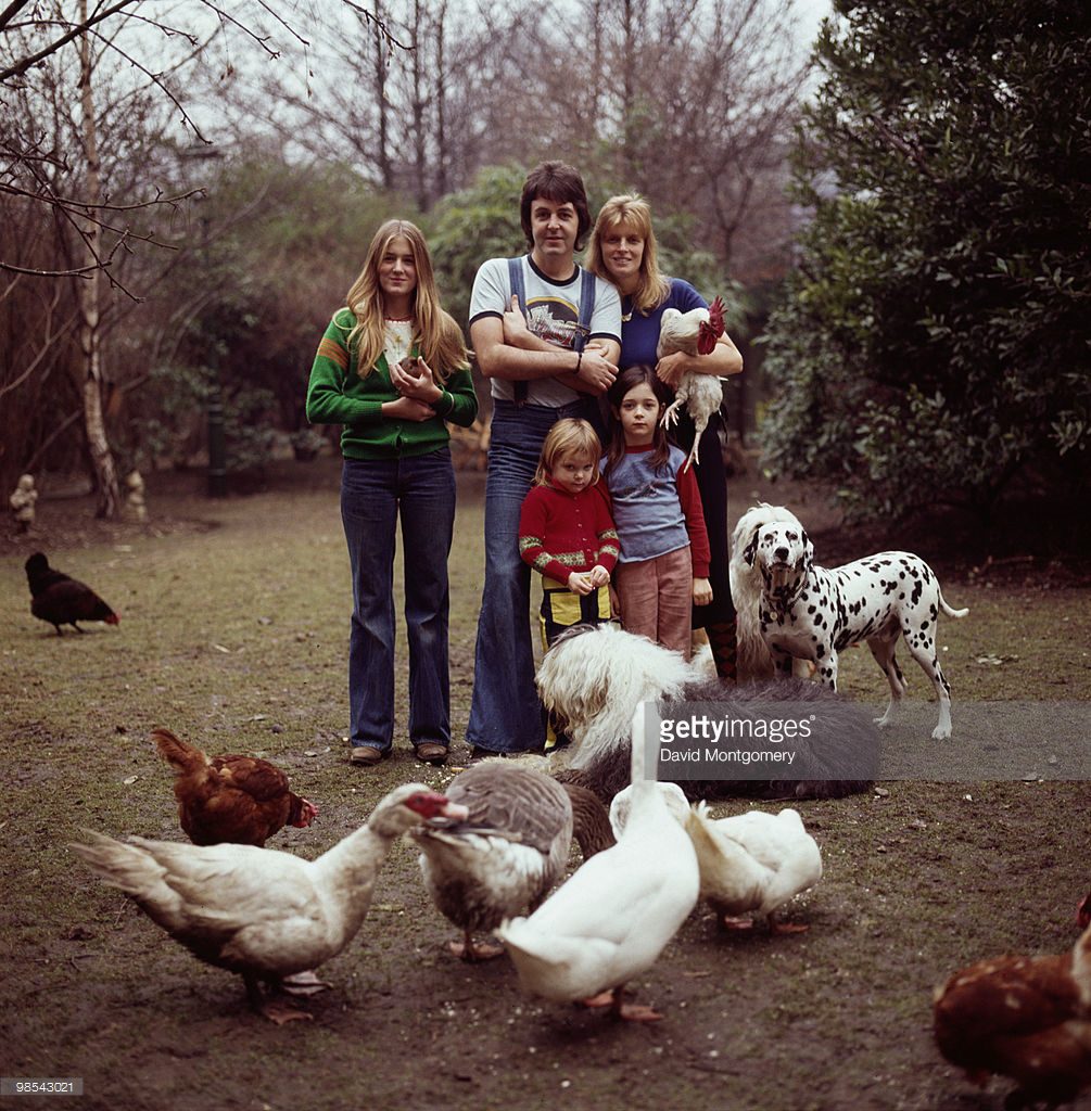 Paul McCartney and his wife Linda (1941 - 1998) with their daughters Heather, Stella and Mary in Rye, East Sussex, 4th April 1976.