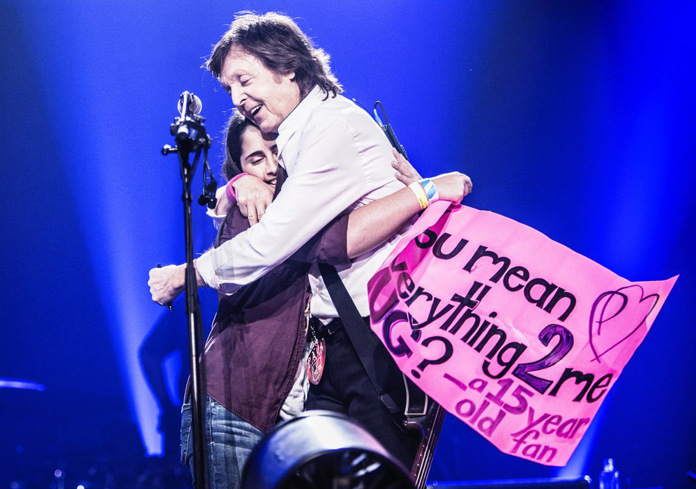 From Twitter update: Paul hugs fan at Buffalo show #OutThere 