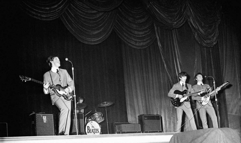 The Beatles on stage, Granada Cinema, East Ham, London, 9 November 1963. Left to right: Paul McCartney, Ringo Starr, George Harrison and John Lennon - https://www.liverpoolecho.co.uk/news/nostalgia/july-6-1957-day-beatles-9594637