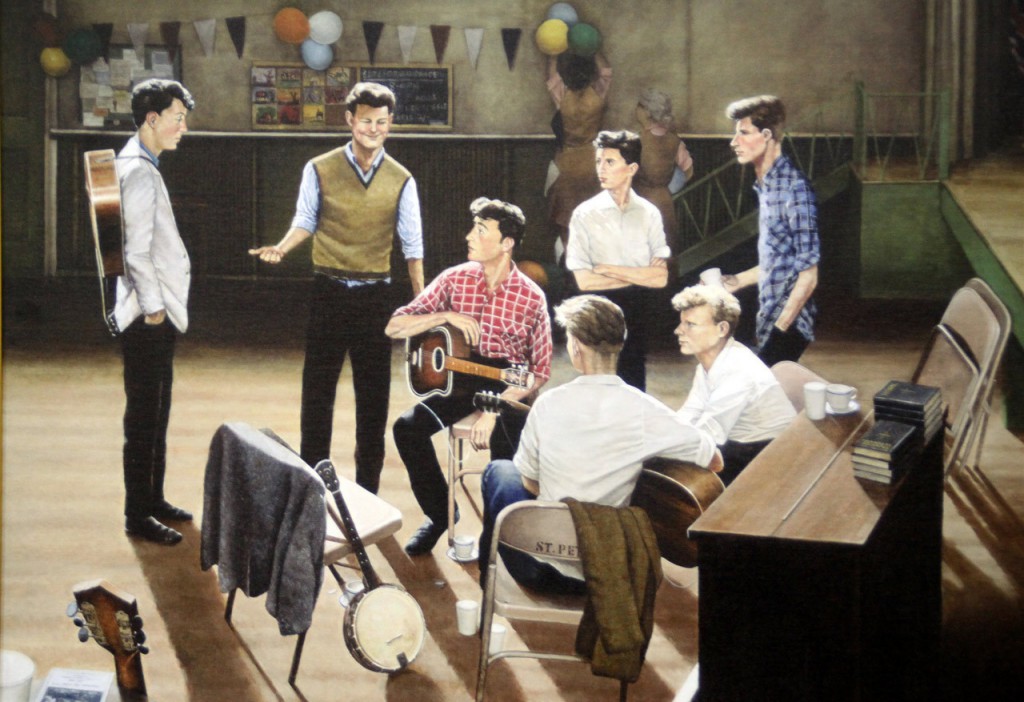 Artist Eric Cash's view of John and Paul meeting in the church hall. 