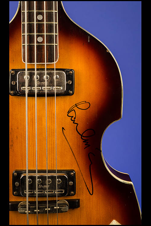 A Sgt. Pepper Hofner bass, signed by Paul McCartney, is up for auction